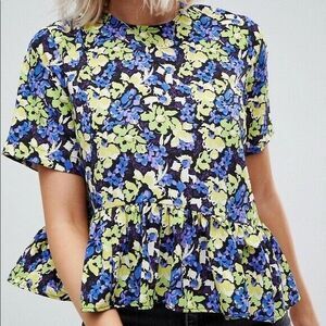 ASOS Design Women’s 6 Peplum Purple Floral Top - Women Size 6